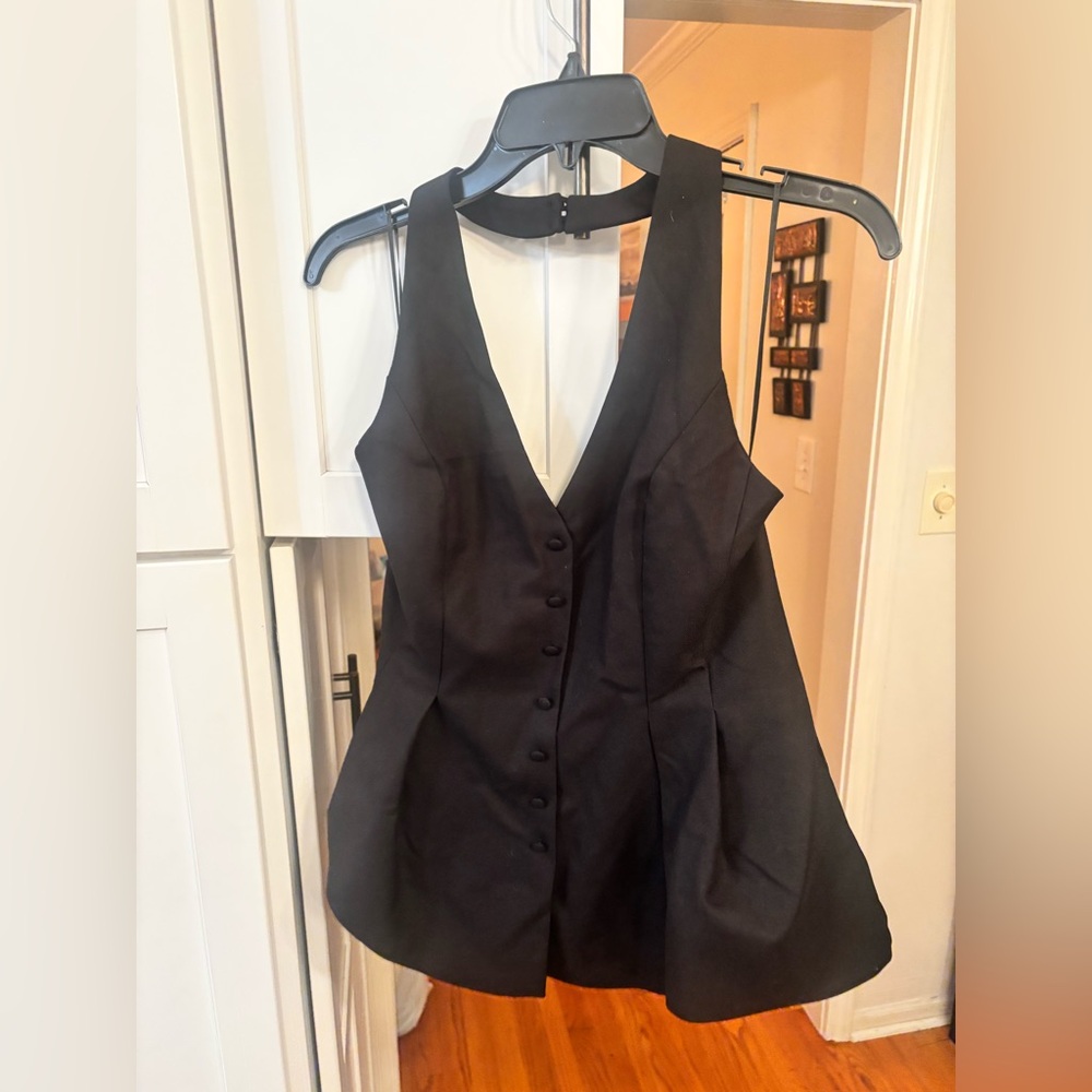 new Reformation Auli pleated button halter top in black - Picture 6 of 7